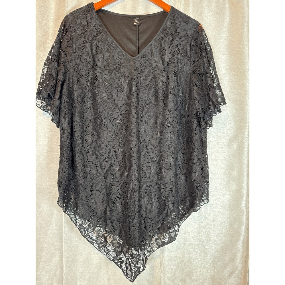 Shein Curve Black Lace V‎ Neck Flutter Sleeve Asymmetrical Bodysuit 1XL